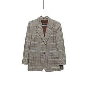Charter Club 100 Wool Brown Plaid Blazer Prince of Wales Sz 10 Preppy Academia